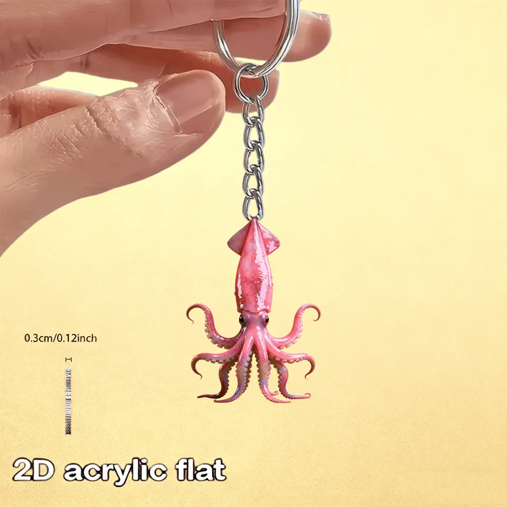 2D Raw Squid Keychain Holiday Occasion Acrylic Pendant Car Key Backpack Accessory Great Gift for Birthdays Festivals Parties