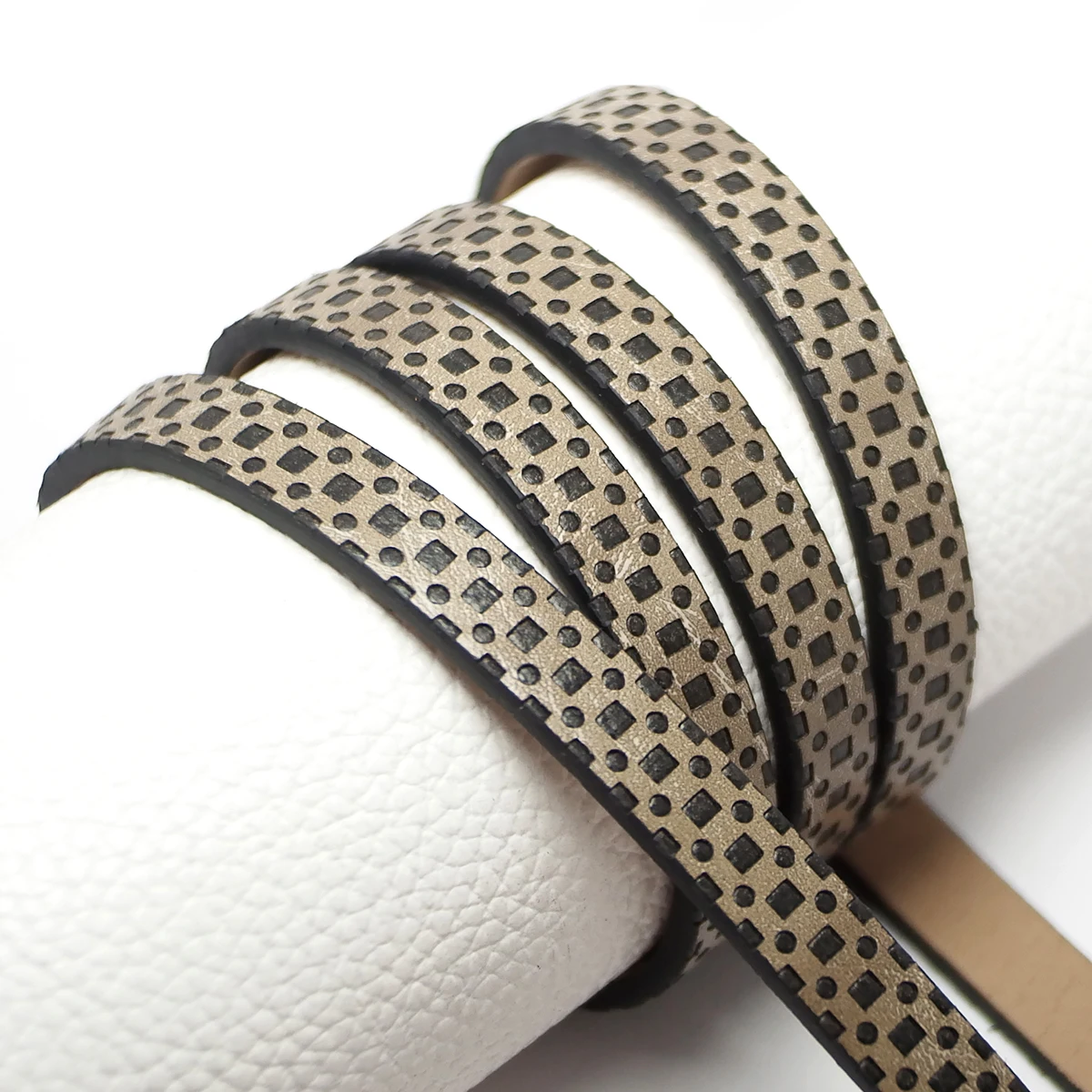 

46inches Embossed Dot Leather Cord Strip, 10mm Flax Color Three-Dimensional Texture Hat Band/Bracelet Making ,Vintage Craft Cord