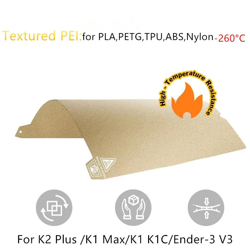 Creality K2 Plus/K1 Max/K1 K1C/Ender-3 V3 Build Plate PEI Sheet Double Sided Textured PEI Powder Coated Spring Steel Print Bed