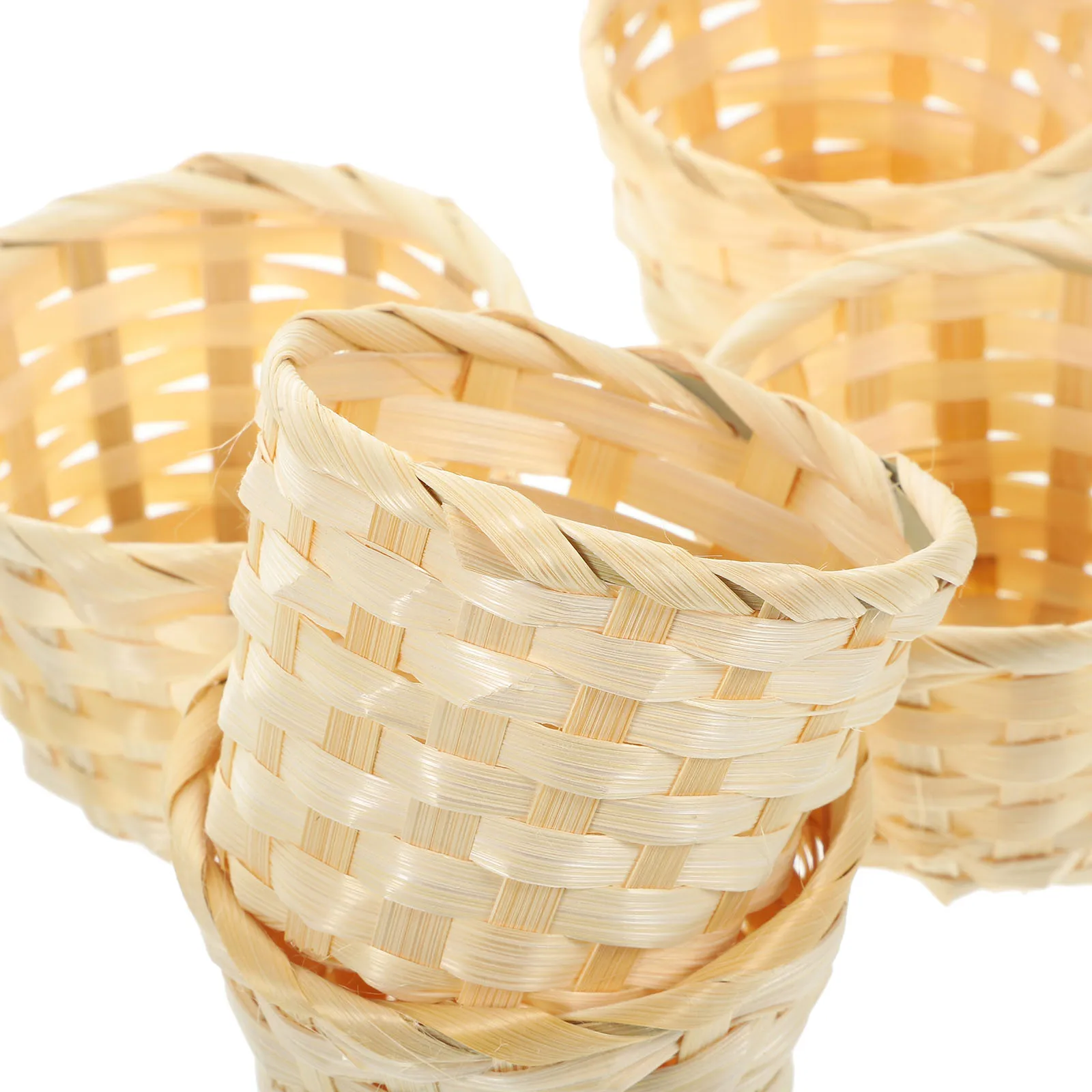 

5pcs Bamboo Wood Woven Baskets Mini Storage Home Decor Fruit Container Food Serving Pantry Kitchen Bar