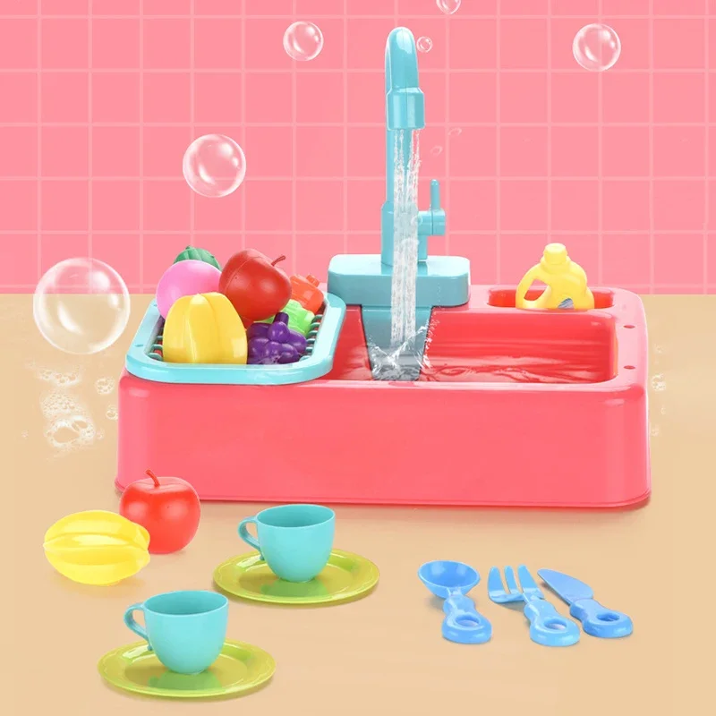 Kids Kitchen Toys Pretend Simulation Electric Dishwasher Children's Kitchen Wash Basin Sink Role Playing Toys Boys Girls Gifts