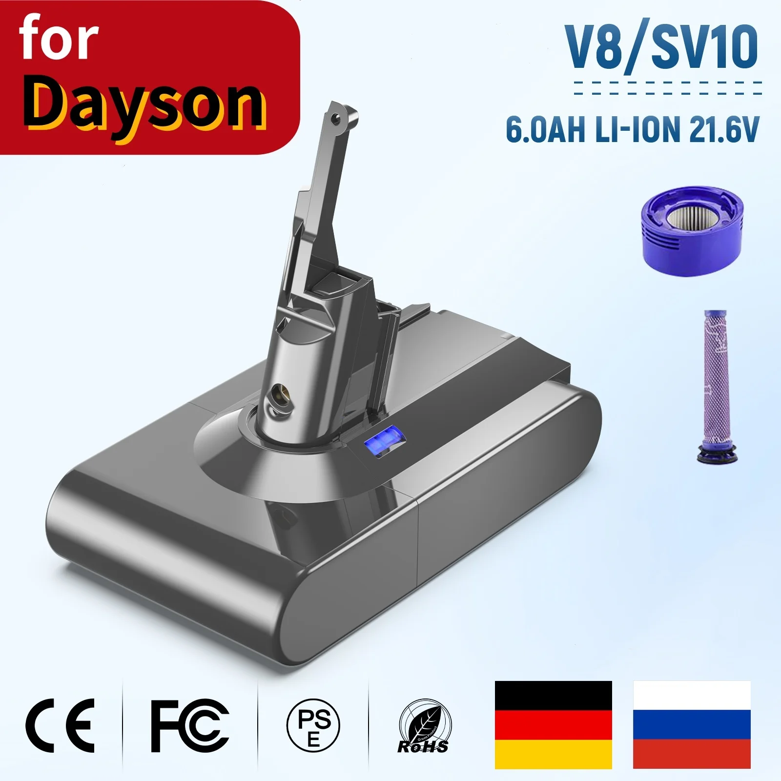 

Литий-ионный аккумулятор для пылесоса Dyson, 21,6 в, 6000 мАч