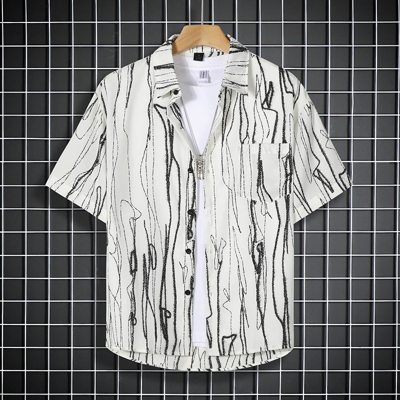 

Мужские рубашки с узором Art Line High Street, модная уличная одежда, свободные гавайские рубашки с короткими рукавами и лацканами, роскошные пляжные рубашки для отдыха