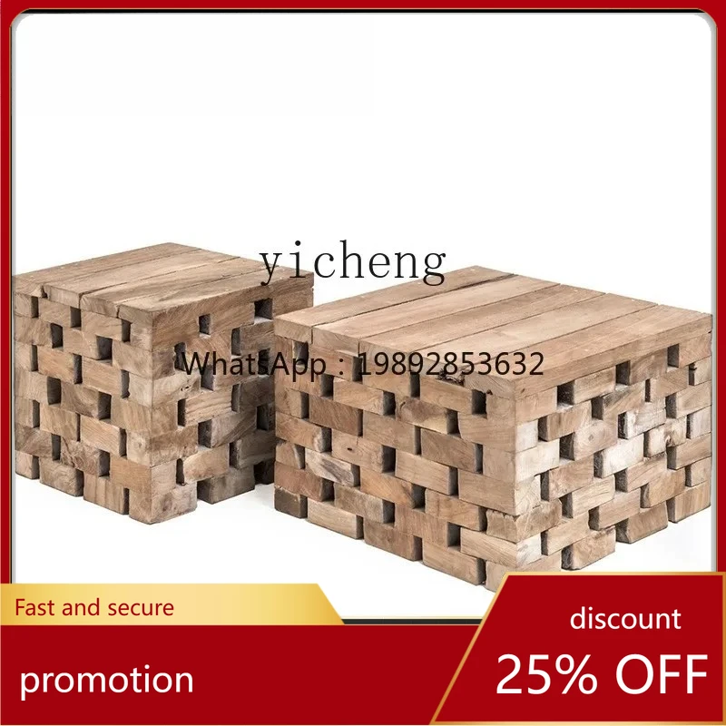 

CZ teak waterproof solid wood coffee table low stool wabi-sabi wind homestay outdoor garden log side table