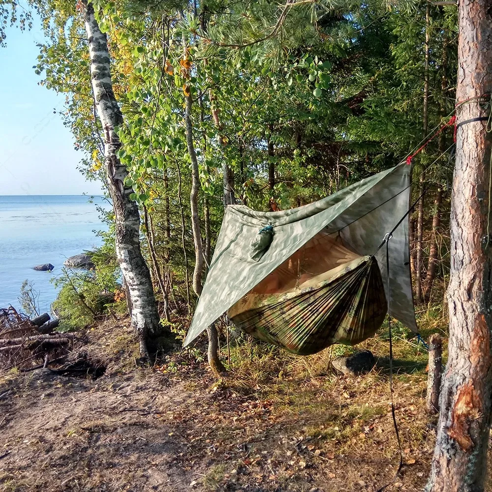 Imagem -06 - Anti Outdoor Camping Hammock com Mosquiteiro Capa de Chuva para Pessoas Turismo Fora Acessórios para Móveis Rede Portátil