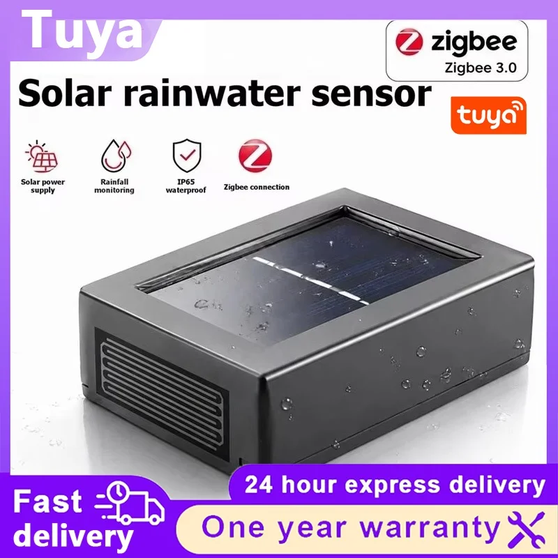 Tuya Solar Powered Zigbee Rain Sensor High Sensitivity Water Leak Detector Rainfall Reminder Via APP