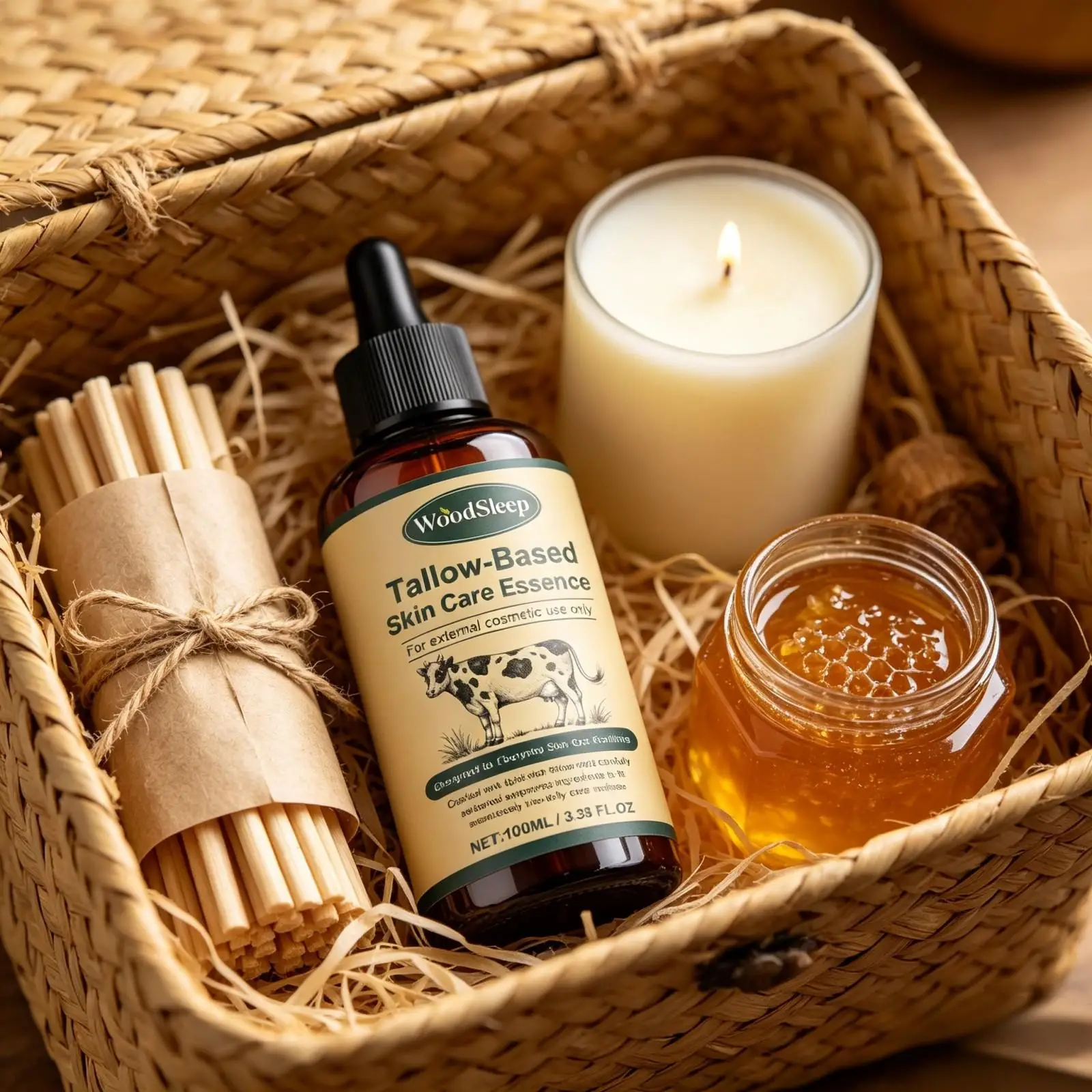 Woodsleep Grass Fed Beef Tallow Serum Deep Hydration Face Wrinkle Removal Firm Skin Barrier Repair Smooth Copper Peptide Serum