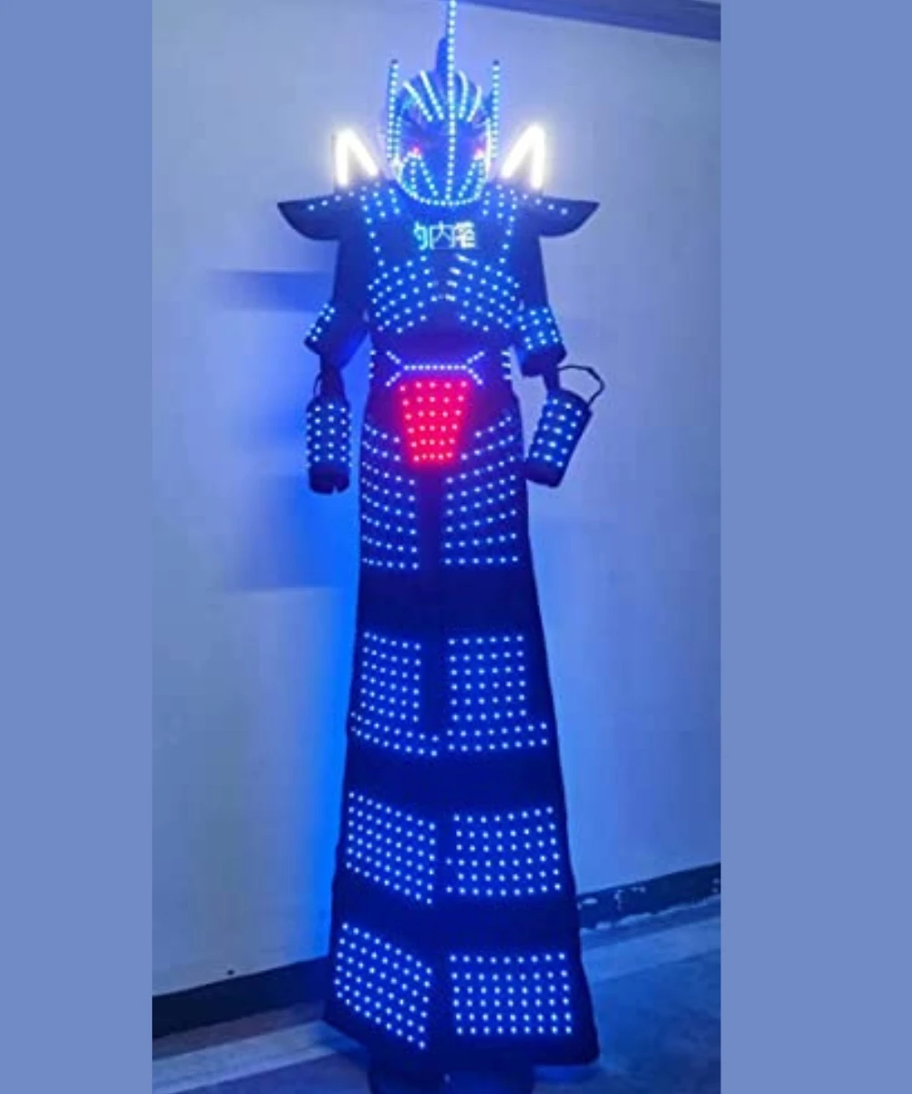 LED Stilts Walker Robot Suit Costume Helmet Mask with LED Screen Jacket Bar Party Nightclub DJ LED Robot