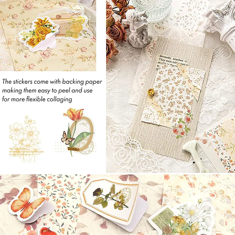 100/400 Vintage Blumen Scrapbook-Papier Bullet Journaling Aufkleber-Sets Retro Bastelzubehör Sortierte Utensilien Planer Collage Karten Album – Detail 5