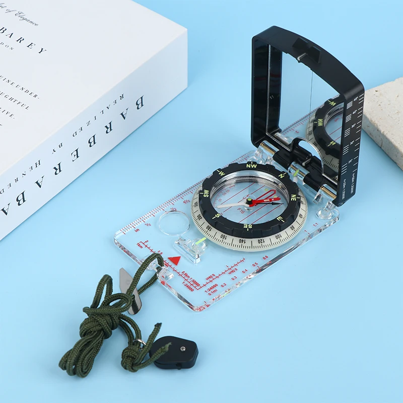 Boussole de navigation réglable à couleur aléatoire avec miroir et plaque de déclinaison, éclairage LED pour l'orientation, la randonnée et la lecture de cartes