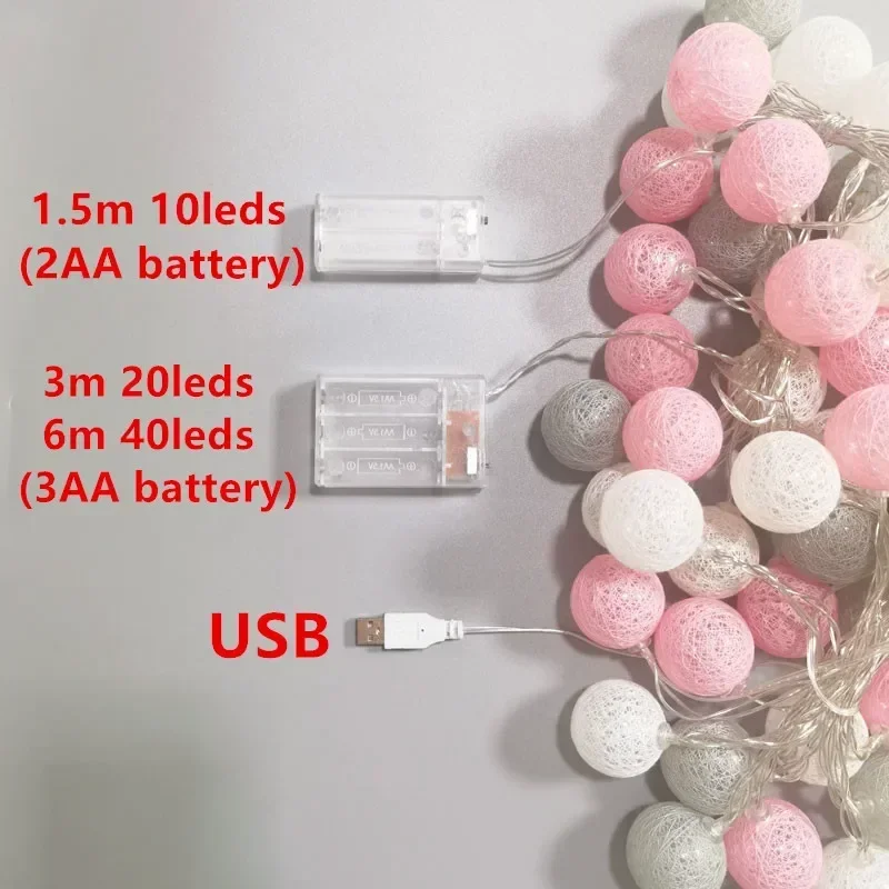 Cotton Ball String Fairy Night Lights LED Bulb Bedroom Christmas Halloween Outdoor Holiday Party Baby Bed Lights Decoration image 6