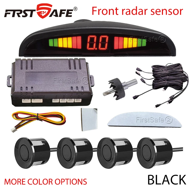 Front Mounted Car Parking Sensor Danger Alarm Kit LED Display 4 Sensors 22mm Backlit Obstacle Radar Monitoring System 12 Colors