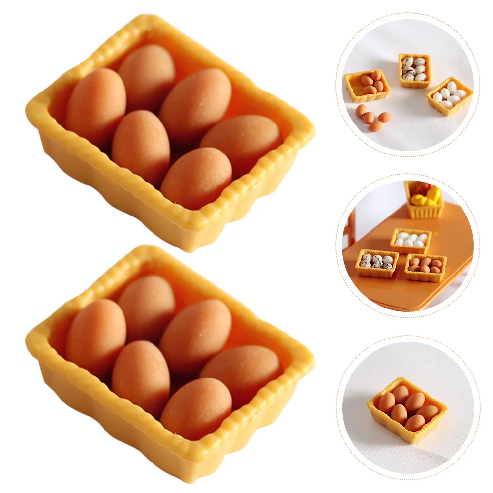 

14 Pcs Boxed Egg Mix Miniature Models Toy Micro Landscape Tray Pretend Play House Furniture Decoration Kitchen Accessories
