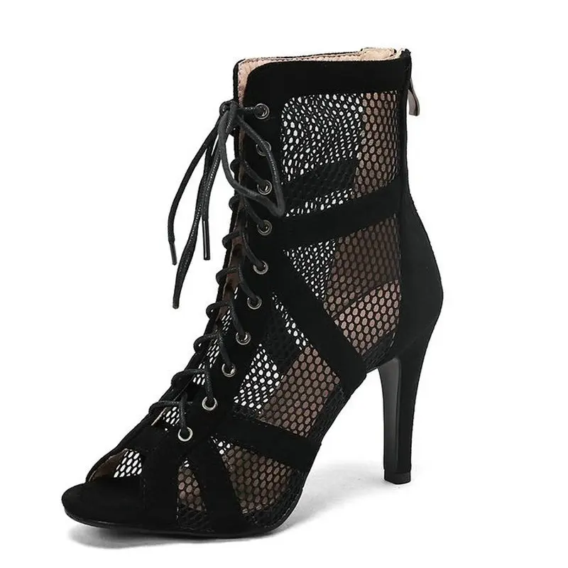 New Sexy stilettos Women Dance High Heels Shoes Cozy Modern Dance Mesh Boots Women's Black Ballroom Dancing shoes  Plus Sandals