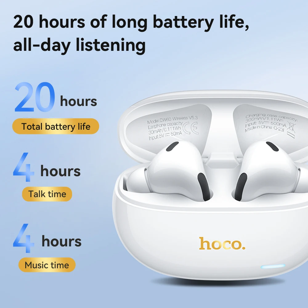 HOCO EW60 True Wireless Bluetooth Earphone BT5.3 HeadphoneS TWS Earbuds With Microphone Music Earphones For iphone 16 Pro Huawei