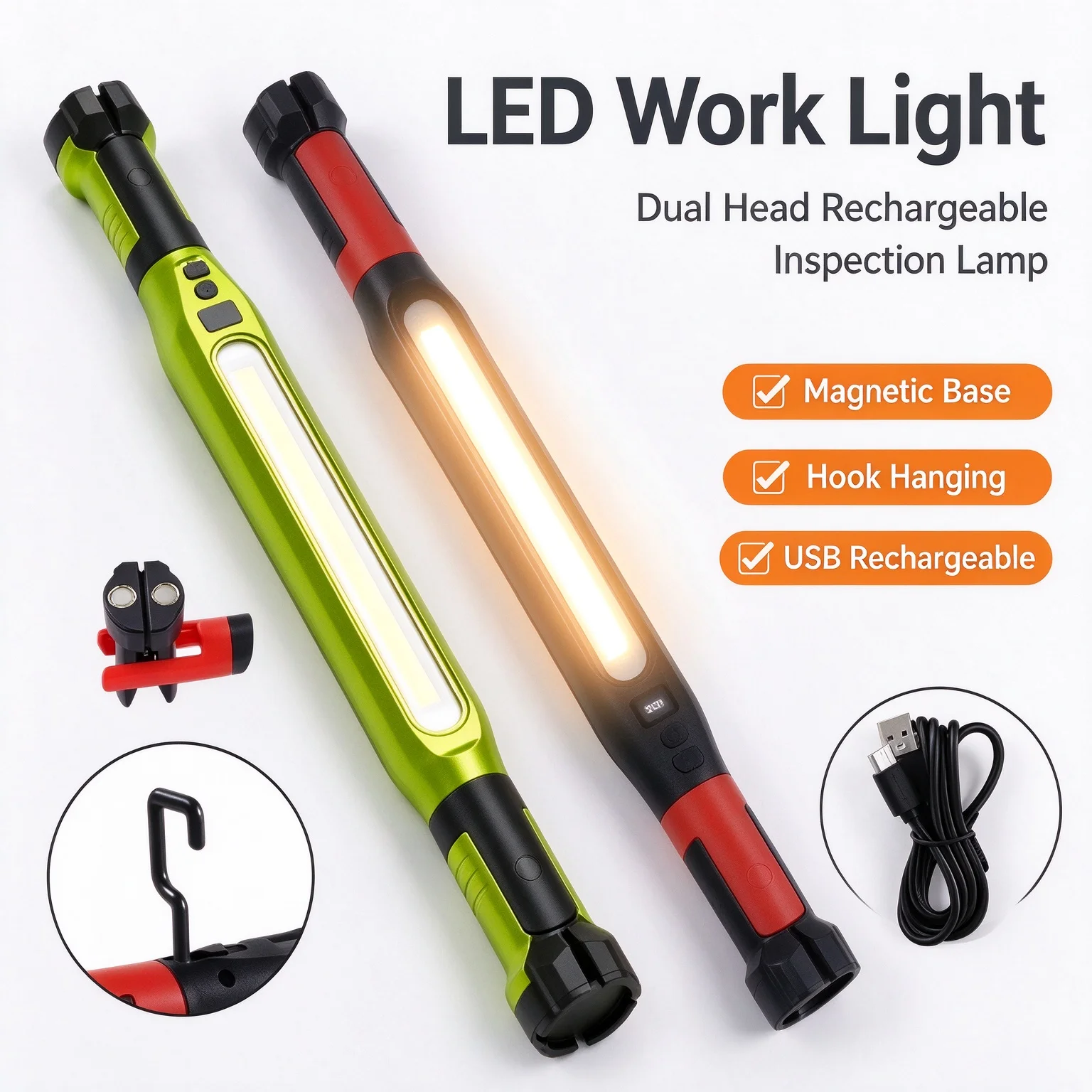 Ultra-Bright Rechargeable Magnetic LED Work Light for Auto Repair Machine Shop Inspection Lamp Engine Bay Lighting