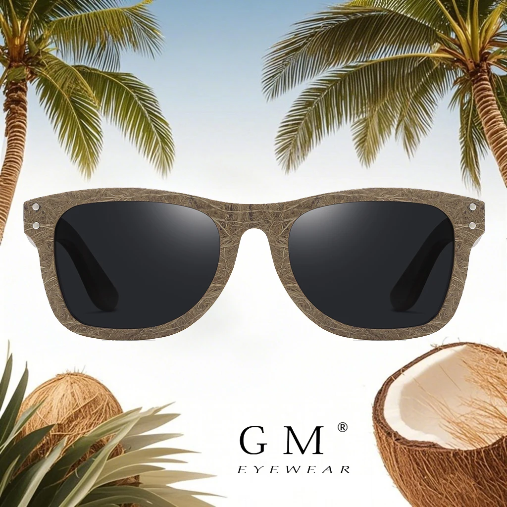 GM Brand Coconut Fiber Sunglasses Eco-Friendly New Wood, Made Polarized UV400 Protection Natural Degradation Blue Glasses 1620