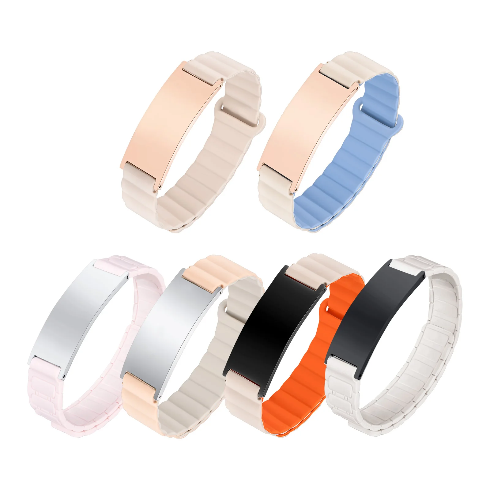 Free Custom Name Date ID Magnetic Bracelet for Women,Stainless Steel Silicone Bracelets,Personalized Jewelry Gifts