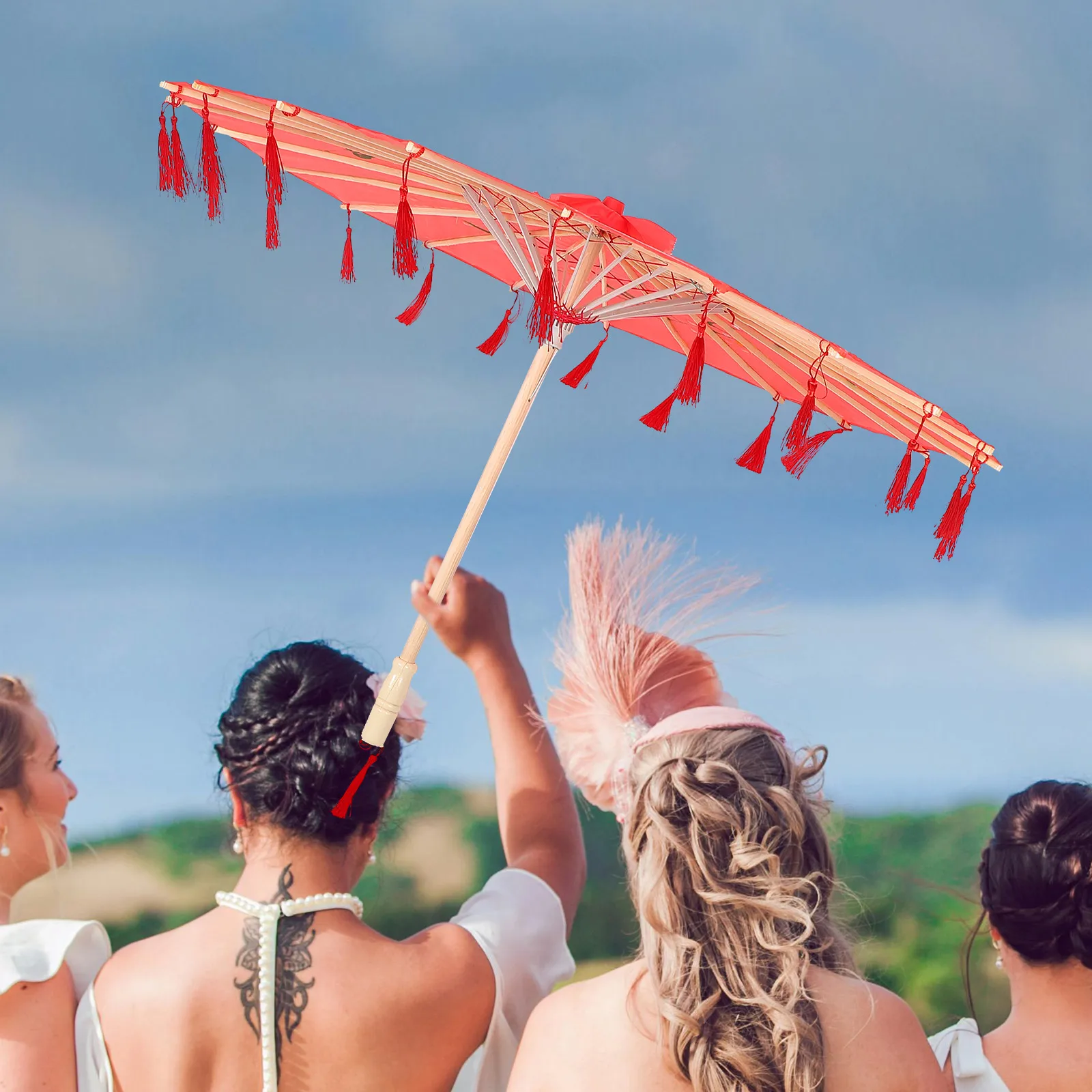 

Tassel Umbrella Wooden H Outdoor H Umbrella Wedding Decor Vintage Chinese Style Dance Performance Parasol Photo Props