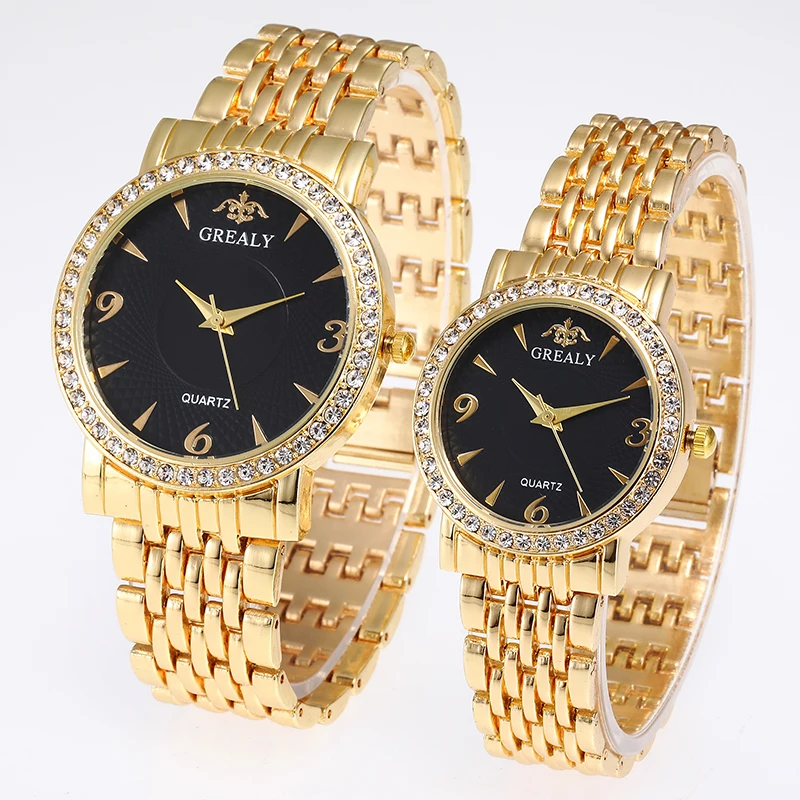 ساعة سوار بدلة نسائية كاجوال مرصعة بالألماس، ساعة رجالية بسوار فولاذي للأعمال، ساعة كوارتز عصرية للأزواج