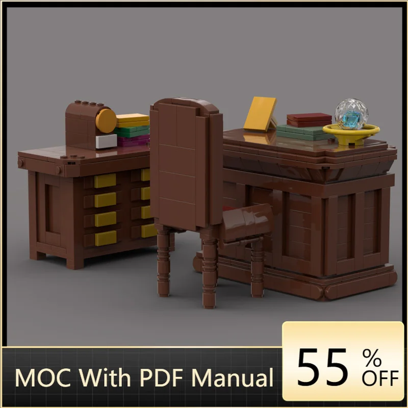 

602 шт. MOC, креативная мебель, модульная ретро модель кабинета, архитектура, строительный блок, детская сборка, кирпич, игрушки на день рождения, подарок