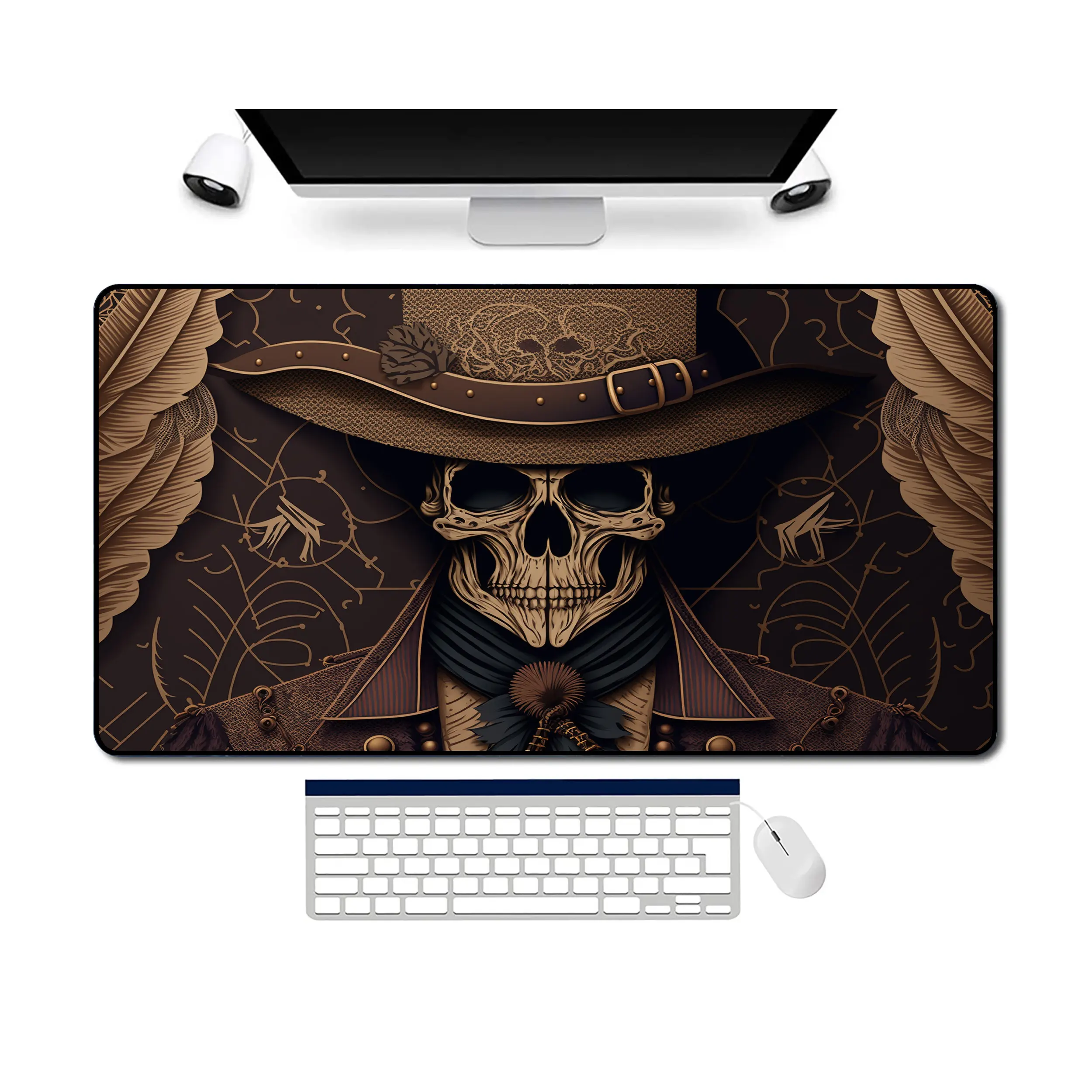 Western Cowboy Skeleton Gaming Desk Mat, Non-slip and Waterproof Mouse Pad, Cute Desktop Protector, Perfect Gift for Friends.