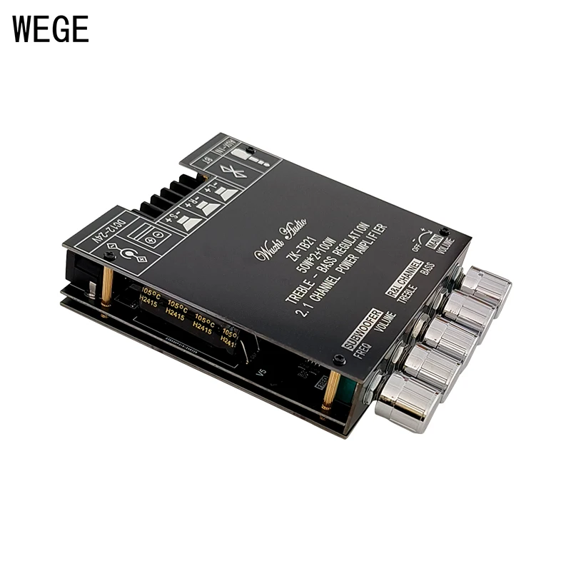 WEGE ZK-MT21 TB21 2*50W+100W TPA3116D2 BT5.0 Audio Power Amplifier Board Subwoofer 2.1 Channel  Stereo AMP AUX Wuzhi Audio APP