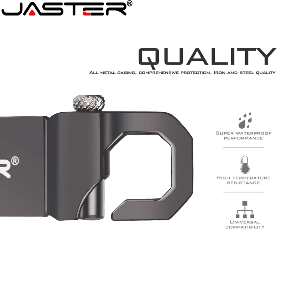 JASTER Golden Music  Memory Stick USB 2.0 Silver Metal Carabiner Flash Drive Free Custom Logo Pen Drive 4GB 8GB 16GB 32GB 64GB