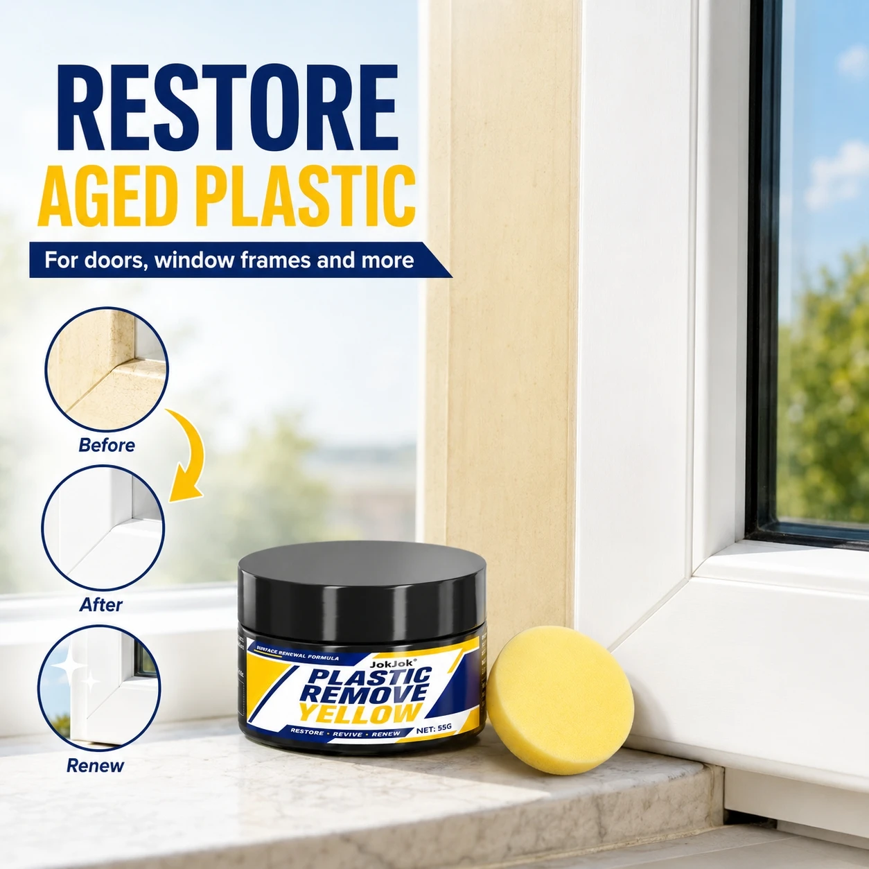 Plastic Removal Agent for Air Conditioning Refurbishment, Plastic Panels, Headlight Yellowing, Restore Oxidized Scratches