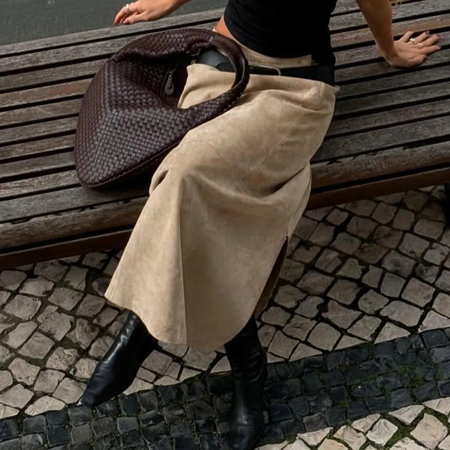 

Новая зимняя бархатная юбка цвета хаки со снежинками и высокой талией Spice Girl, модная однотонная прямая длинная юбка с разрезом сзади для женщин