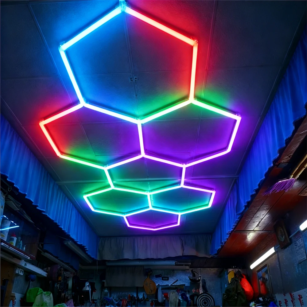 VASTFIRE Hexagon Garage Lights  2-14 Grid RGB Hexagon LED Lights with Music Sync Mode, App & Remote Control