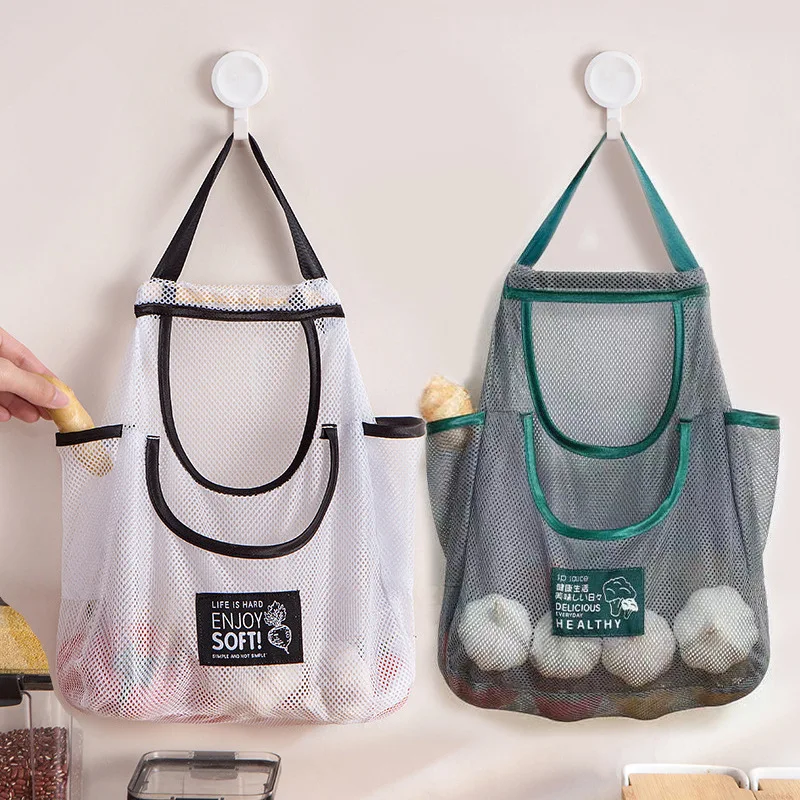 Kitchen Multifunctional Fruit Vegetable Hanging Bag Wall Hanging Ginger Garlic Storage Bag Mesh Bag Reusable Storage Artifact