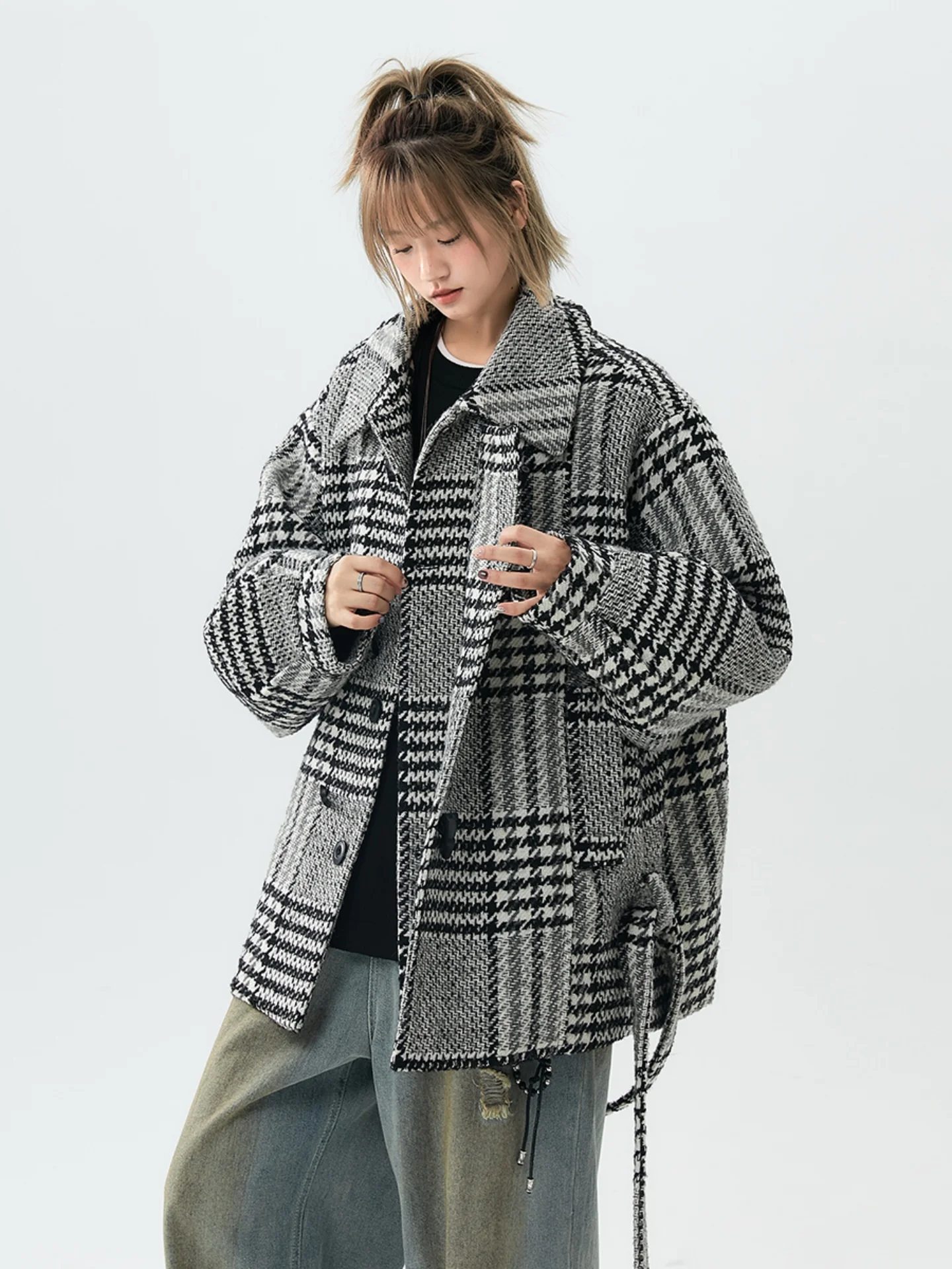 

Мужская и женская зимняя куртка в клетку из хлопка и шерсти с отложным воротником на пуговицах, теплая верхняя одежда