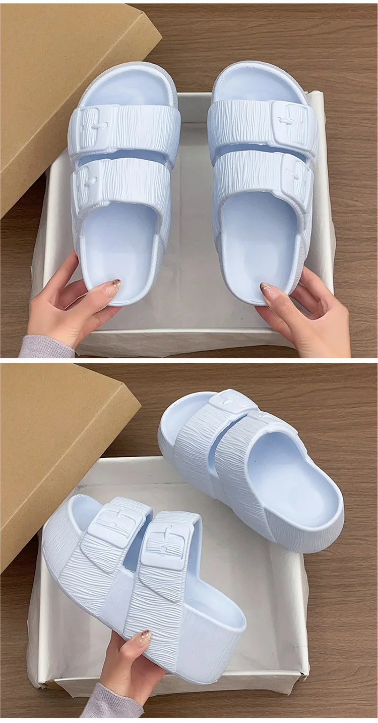 ZUOFU Damen Doppelschnallen-Plateau-Keilabsatz-EVA-Sandalen Frühling Sommer Rutschfeste Strukturierte Indoor-Outdoor-Strandpantoffeln – Detail 7