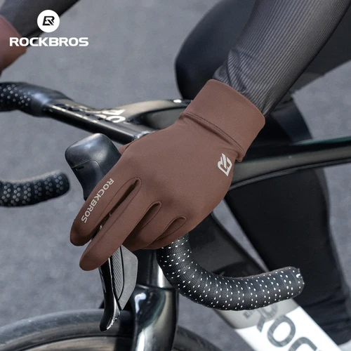 Imagen 2 del producto Guantes de ciclismo ROCKBROS, guantes de primavera y otoño para bicicleta, guantes antideslizantes con dedos largos, guantes más cálidos con forro polar, guantes a prueba de viento para montar en bicicleta