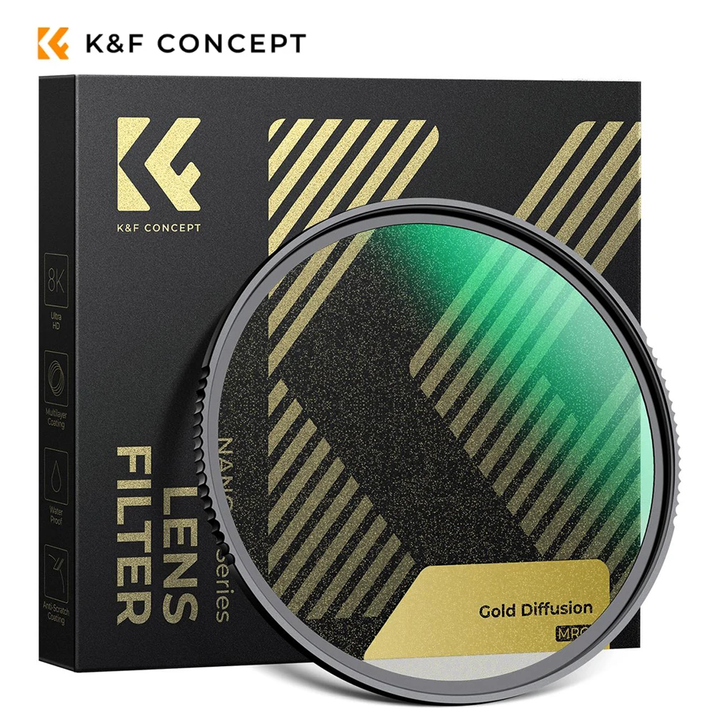 K&F Concept Gold Diffusion 1/4 Mist Camera Filter Soft Glow Warm Highlights Vintage 49/52/55/58/62/67/72/77/82mm Nano-X Series