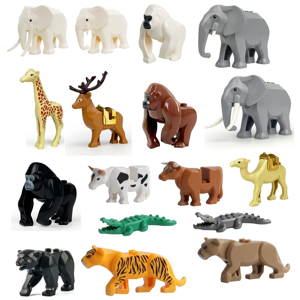 The Zoo African Animal Elephants Camel Deer Giraffe Gorilla Horse Tiger Building Blocks Mini Action Figure Bricks Toys Kids Gift