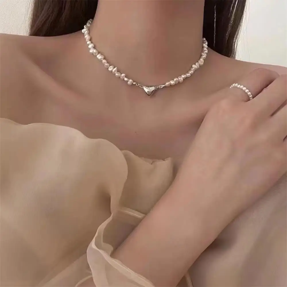 ALIUTOM Trendy Baroque Pearl Choker Beads Necklace for Women Fashion Heart Pendant Beaded Necklaces Gifts 2022 New Jewelry