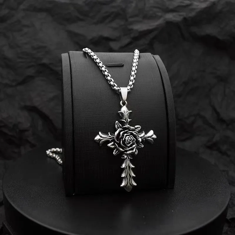 European and American personality retro hipster rose cross men and women long necklace hip hop couple pendant sweater chain