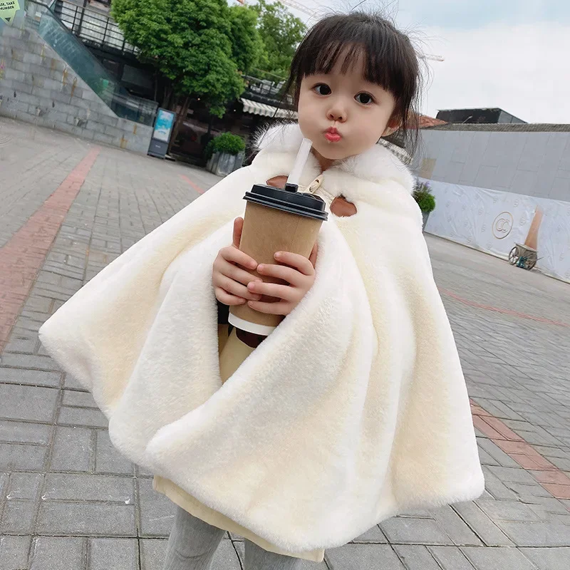 Kids Boutique Clothes Girls Coat Korean 2023 New Autumn Winter Fleece-lined Warm Thicken Hooded Solid Color Sweet All-match