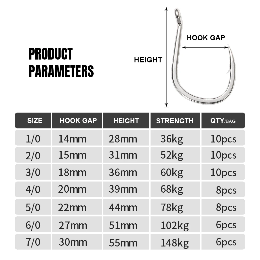 JIGGING PRO 8062-5X Hochkarbon-Stahl Einzel-Assist-Haken 1/0-7/0 mit Ring für Salzwasser-Jigging und Lebendköder zum Thunfischfang – Detail 2