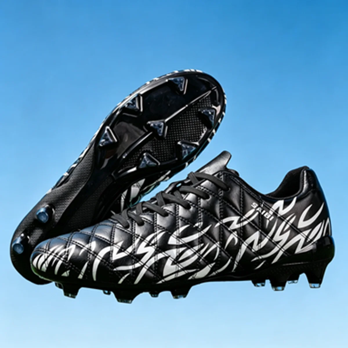 AG FG Long Studs Soccer Shoes PU Fabric Blend Upper TPU Tough Sole Strong Grip Wear Resistant for Men Women Youth Matches