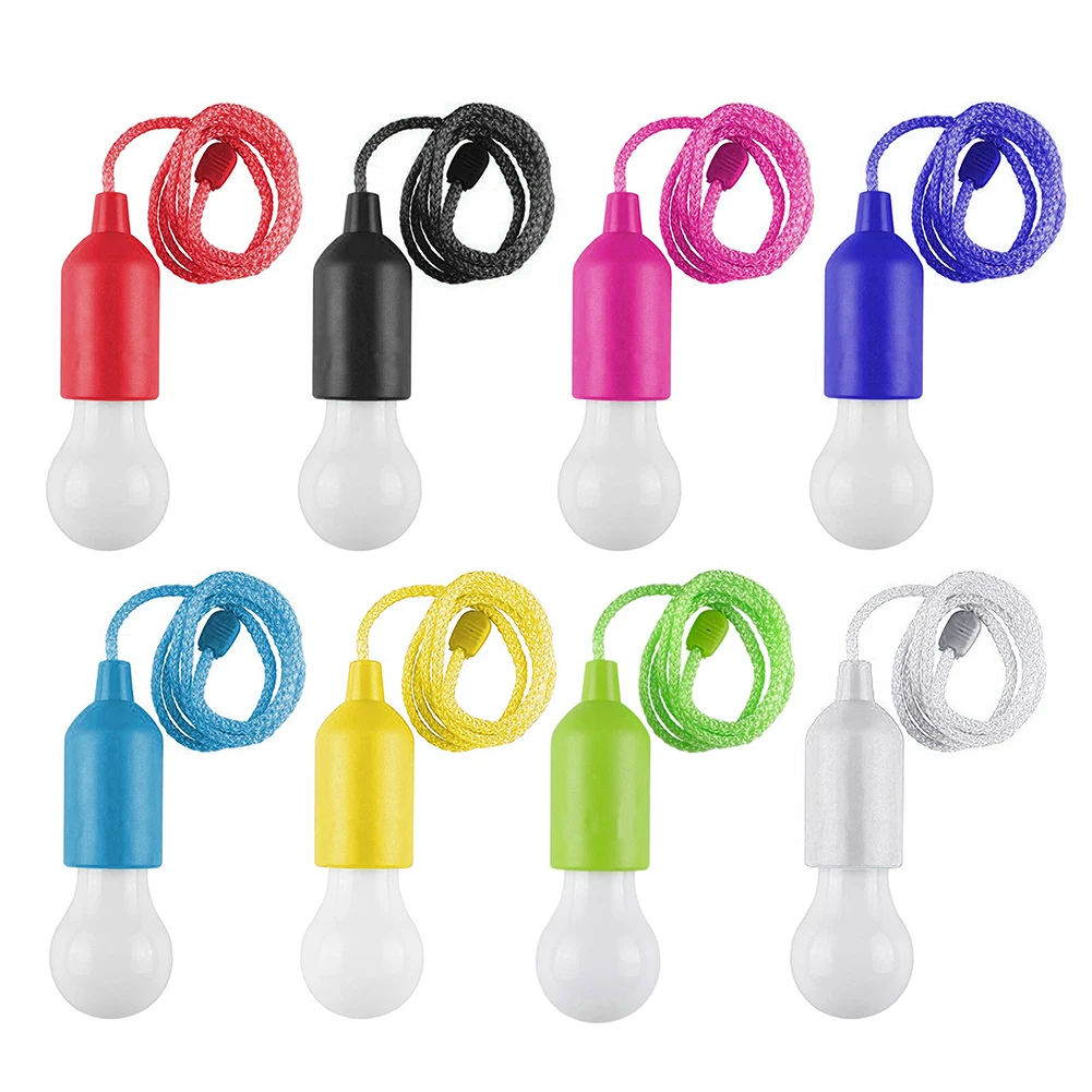 

D2 8Pcs Portable LED Pull Cord Light Bulb Battery Operated Hanging Lamp Pull Cord Night Lamp Camping Tent Light Bulb Chandelier