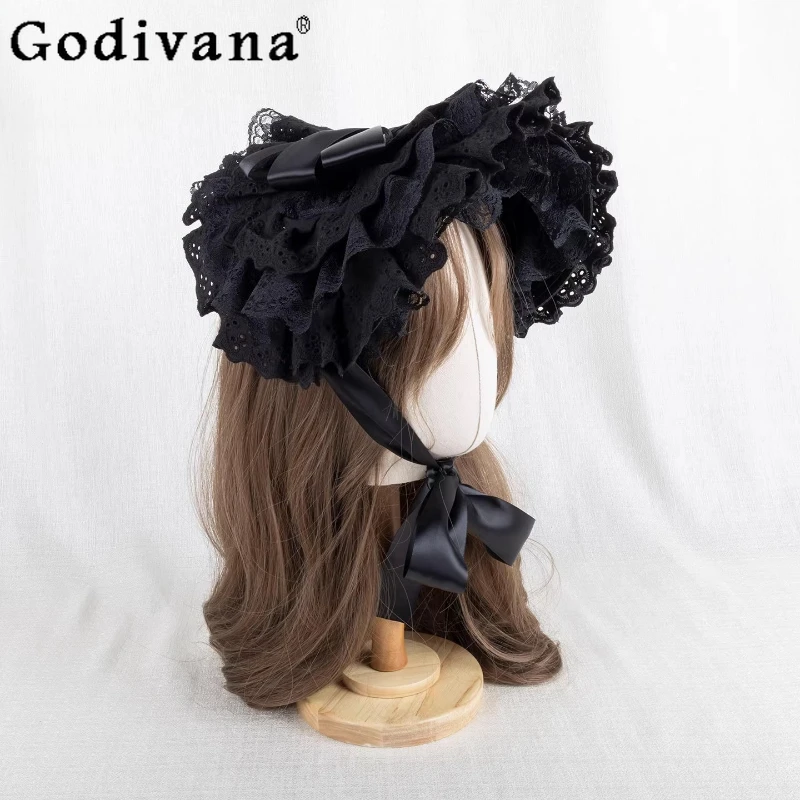 

Original Lolita Black Gothic BNT for Women Sweet Cool Cute Bow Lace BNT French Elegant Court Lady Tea Party Retro BNT Fedora