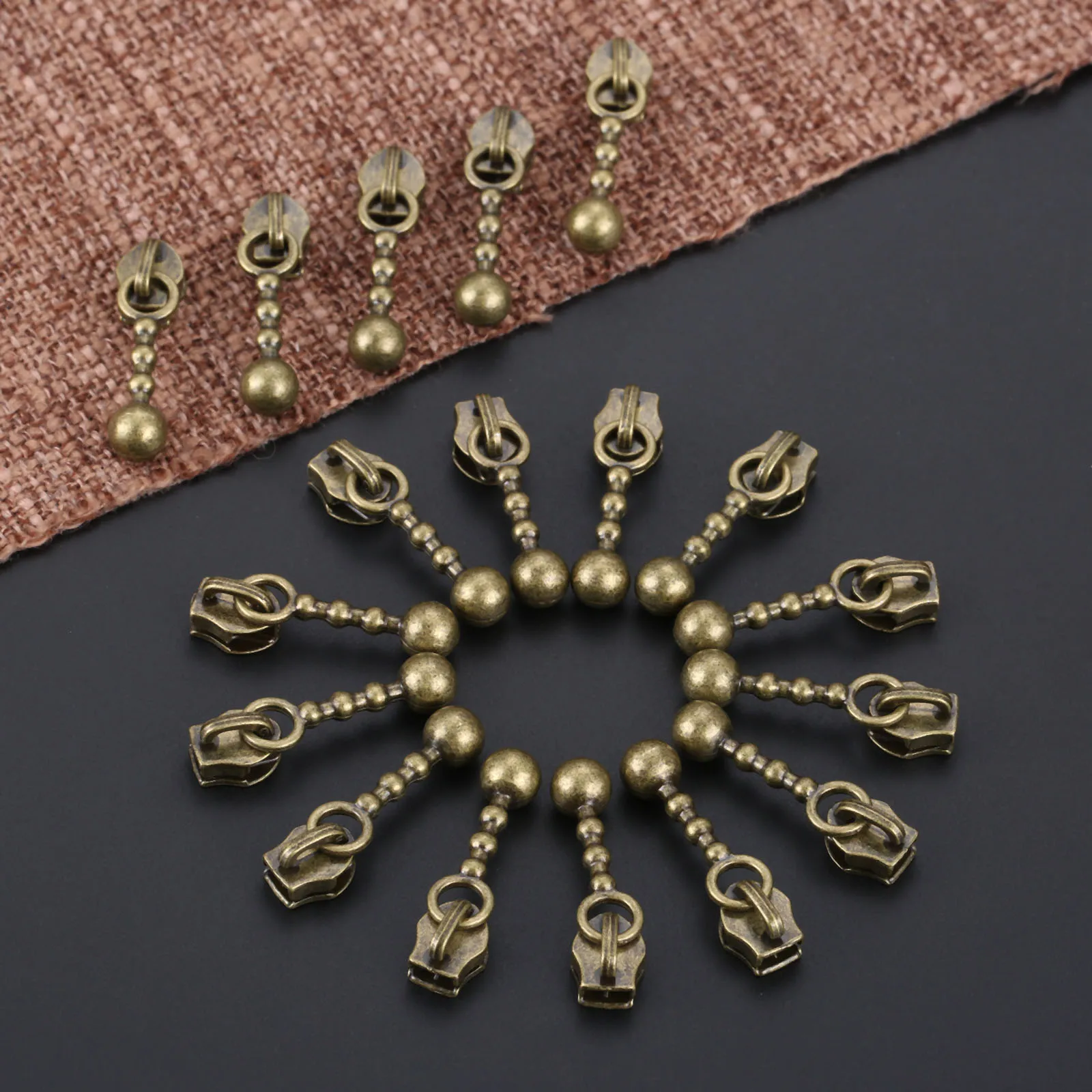 20Pcs Zipper Sliders Metal 3# Nylon Zippers Replace Pull Drop Shape Antique Bronze DIY Luggage Suitcase Craft Sewing Accessories