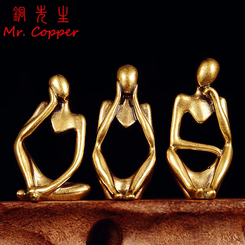 3 Styles Modern Abstract Figures Brass Small Statue Desktop Ornaments Home Decorations Crafts Office Desk Decors Accessories