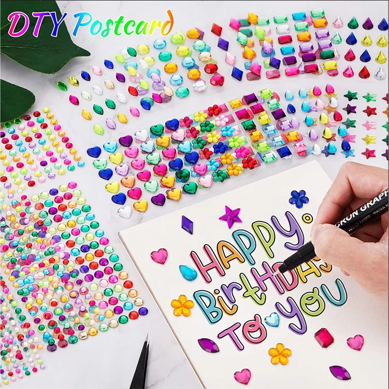 Colorful Love Water Diamond Sticker Self Self-adhesive Rhinestone Jewel Stickers DIY Hand Adhesive Gemstone Rhinestones Stickers