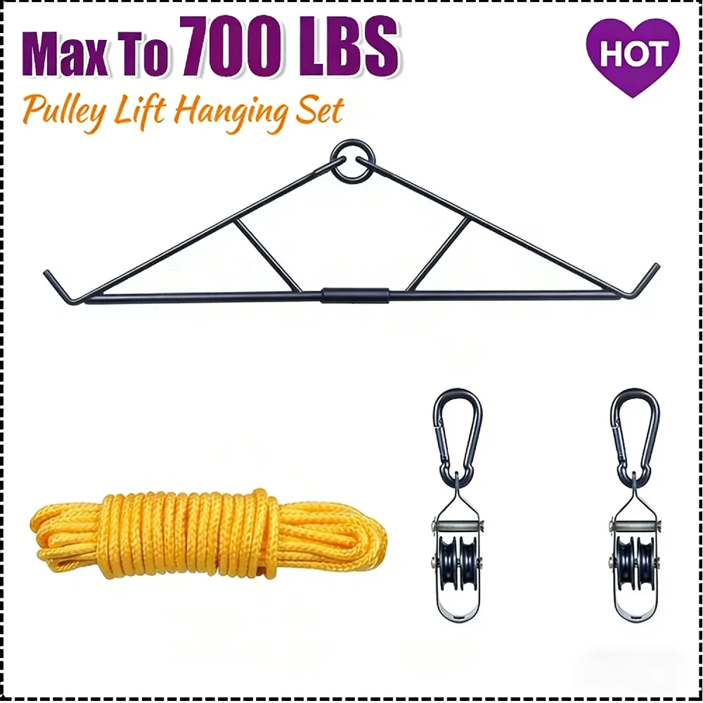 

700 LBS Deer Game Hoist Pulley Lift System with Gambrel 4:1 Effort-Saving Ratio Metal Pulley Hanging Kit for Carcass Butcher Hun