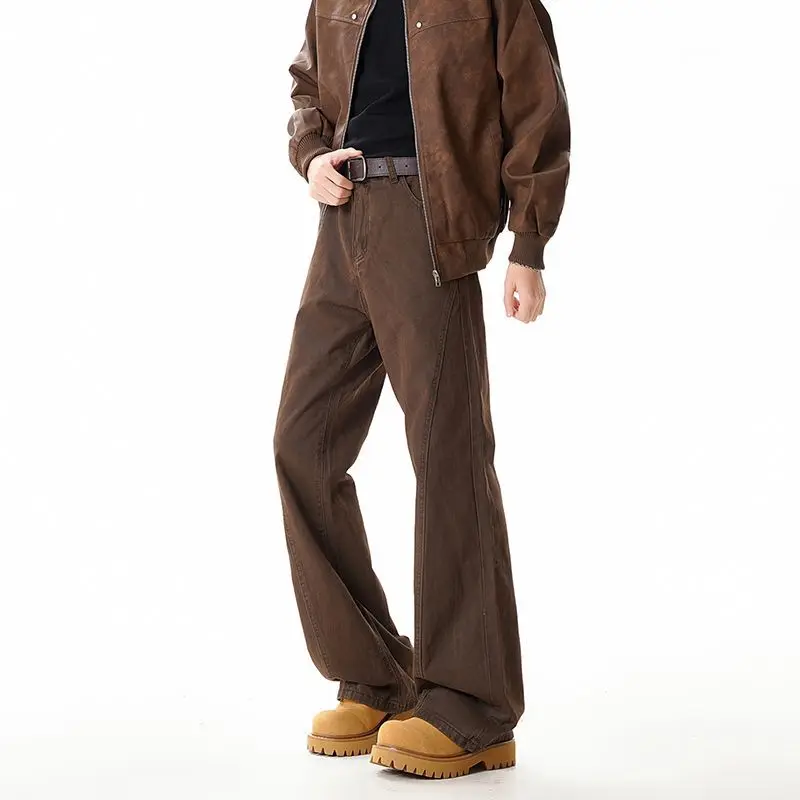 

New Straight Jeans Men's Trousers Loose Casual Flared Pants Brown Pants