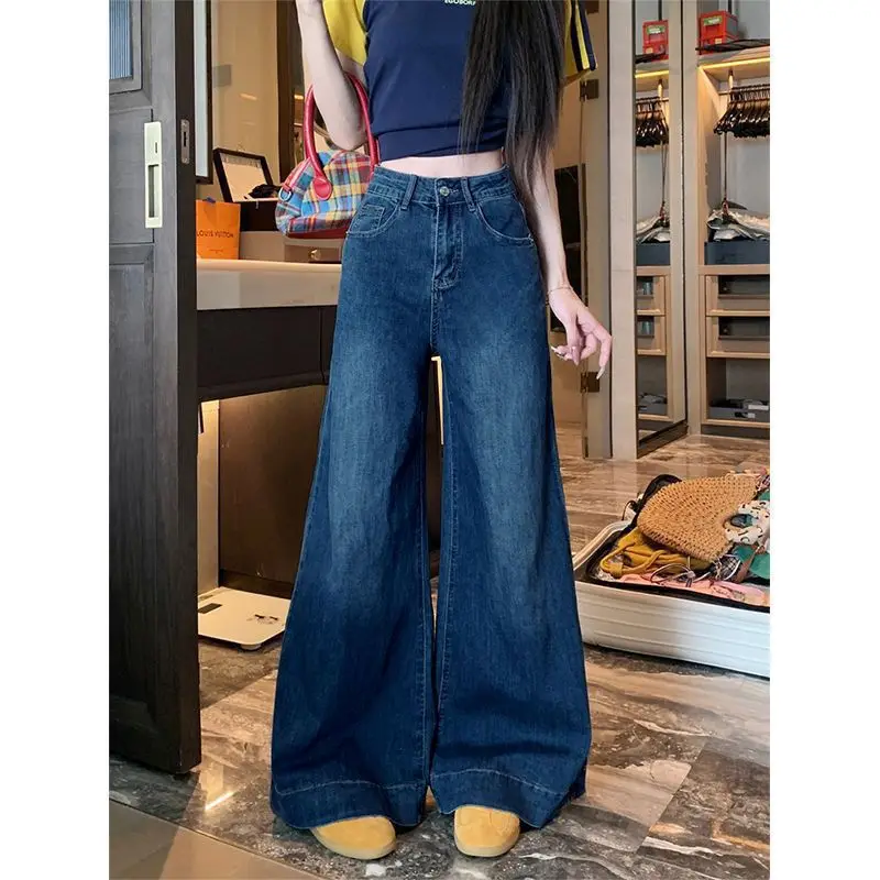 

Джинсы женские с высокой талией, широкие, свободного кроя, весна 2025, маленький размер, эластичные, винтажные, в пол